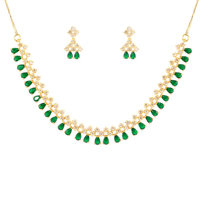 Gold Plated Green American Diamond Jewellery Set for Women