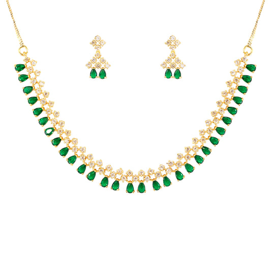 Gold Plated Green American Diamond Jewellery Set for Women
