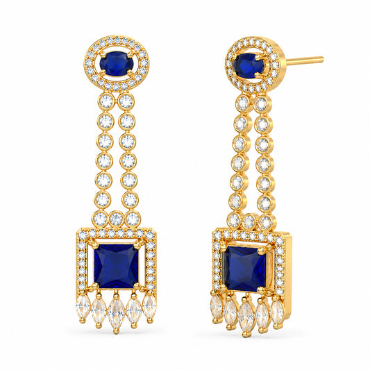 Gold Plated Blue American Diamond Earrings for Women