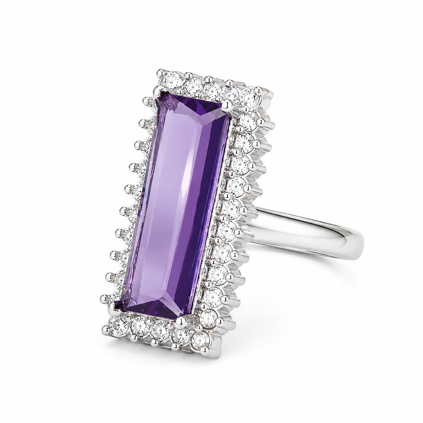 Rhodium Plated Purple AD Finger Ring for Women