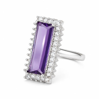 Rhodium Plated Purple AD Finger Ring for Women