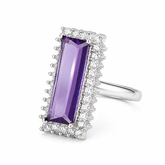 Rhodium Plated Purple AD Finger Ring for Women