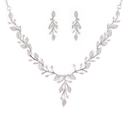 Silver Plated White AD Leaf Designer Jewellery Set