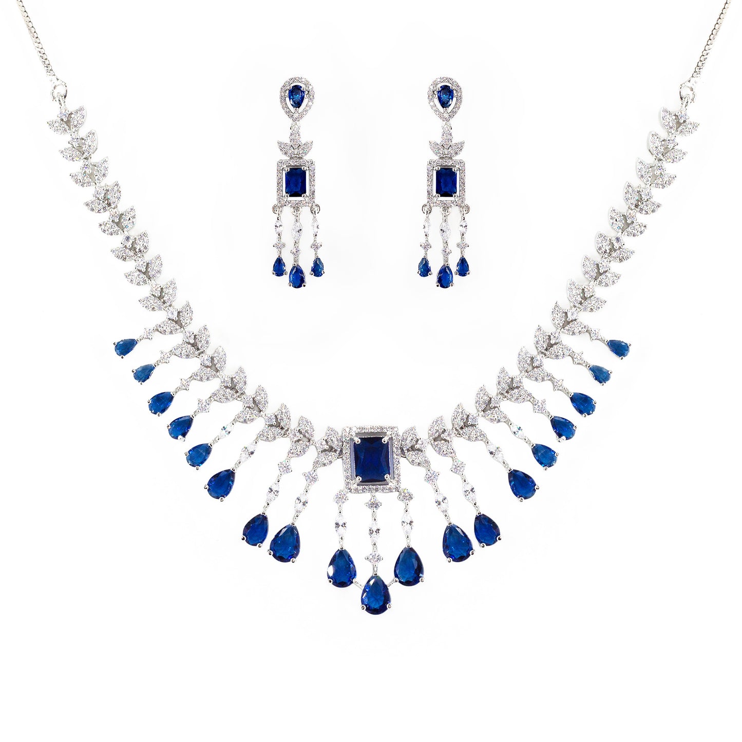 Silver Plated Blue AD Studded Jewellery Set
