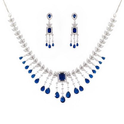 Silver Plated Blue AD Studded Jewellery Set