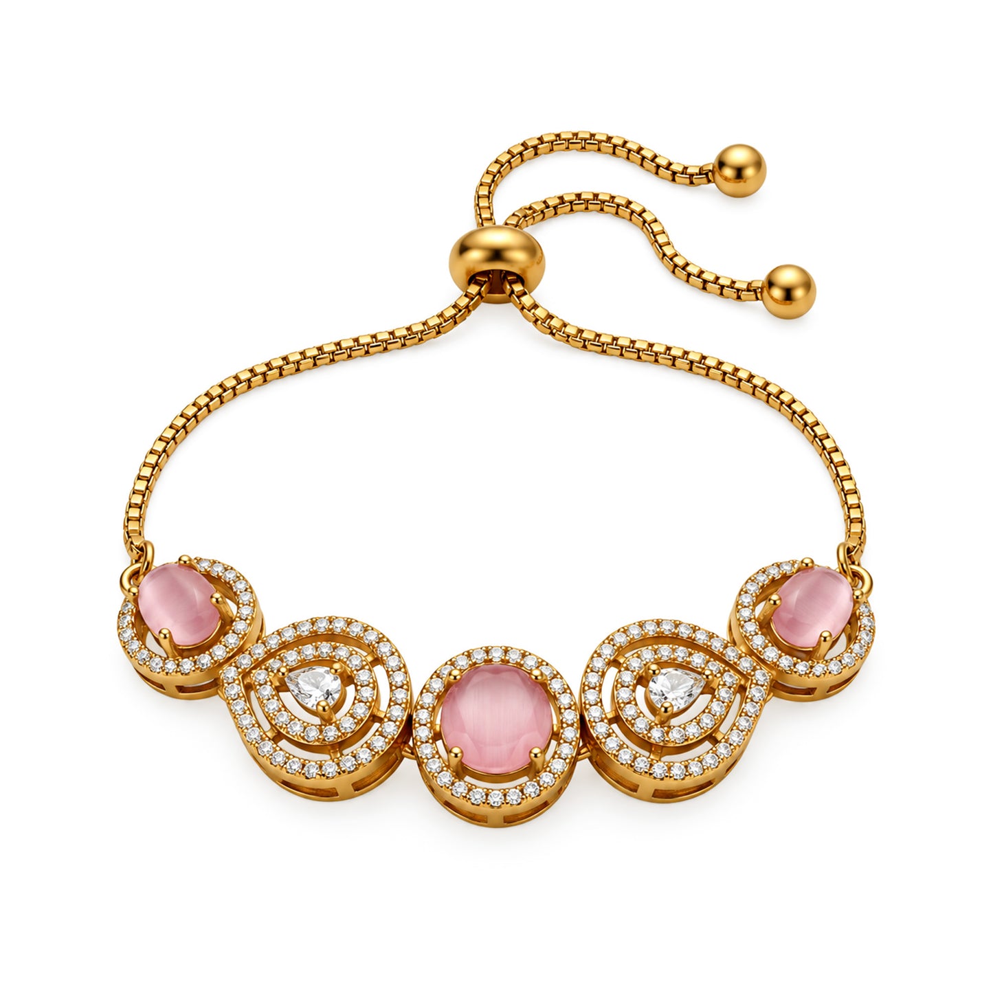 Antique Gold Plated Pink AD Adjustable Bracelet for Women