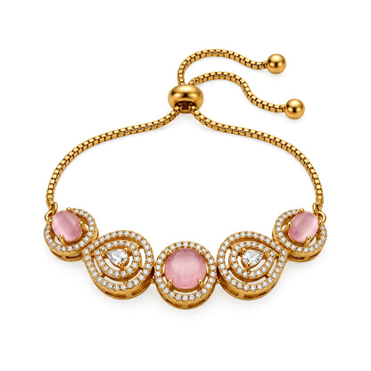 Antique Gold Plated Pink AD Adjustable Bracelet for Women