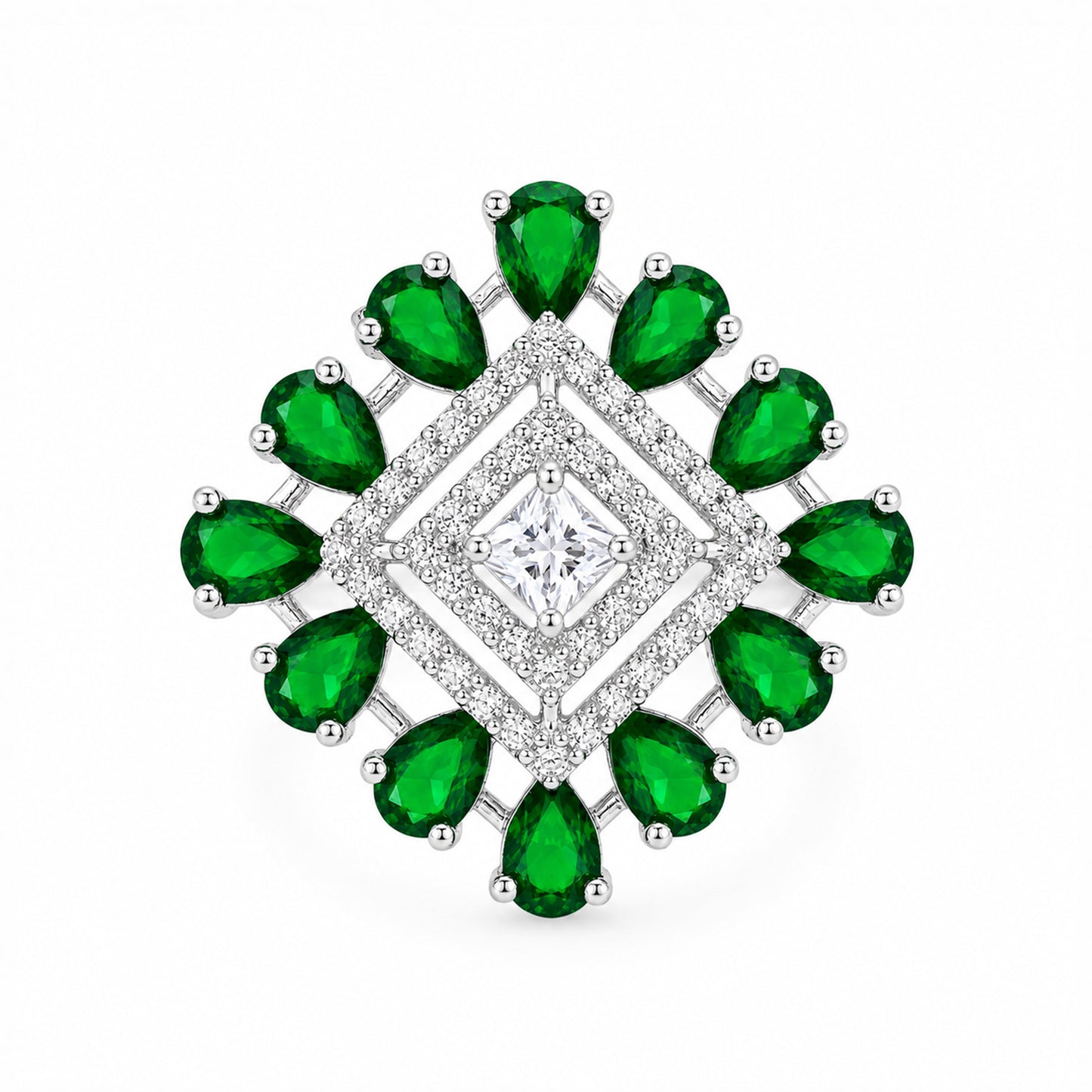 Silver Plated Green AD Finger Ring for Women