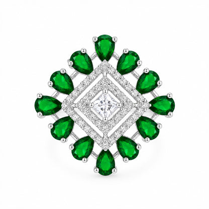 Silver Plated Green AD Finger Ring for Women