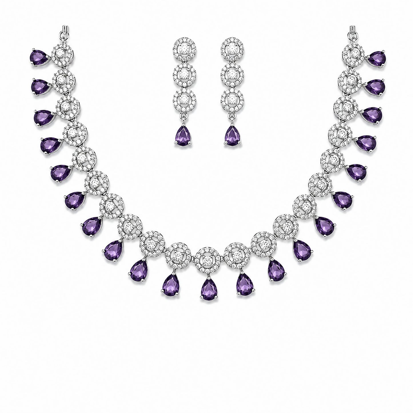 Silver Plated Purple AD Jewellery Set for Women