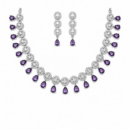 Silver Plated Purple AD Jewellery Set for Women