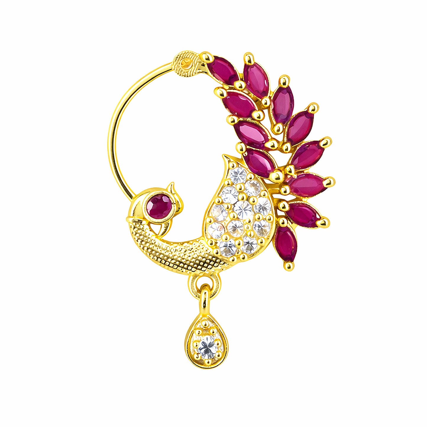Gold Plated American Dimaond Peacock Drop Nose Ring
