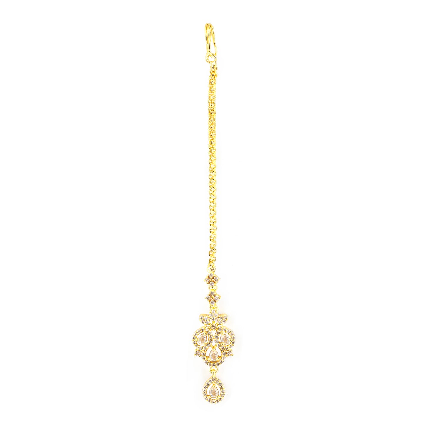 Gold Plated Drop AD Maang Tikka for Women
