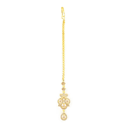 Gold Plated Drop AD Maang Tikka for Women