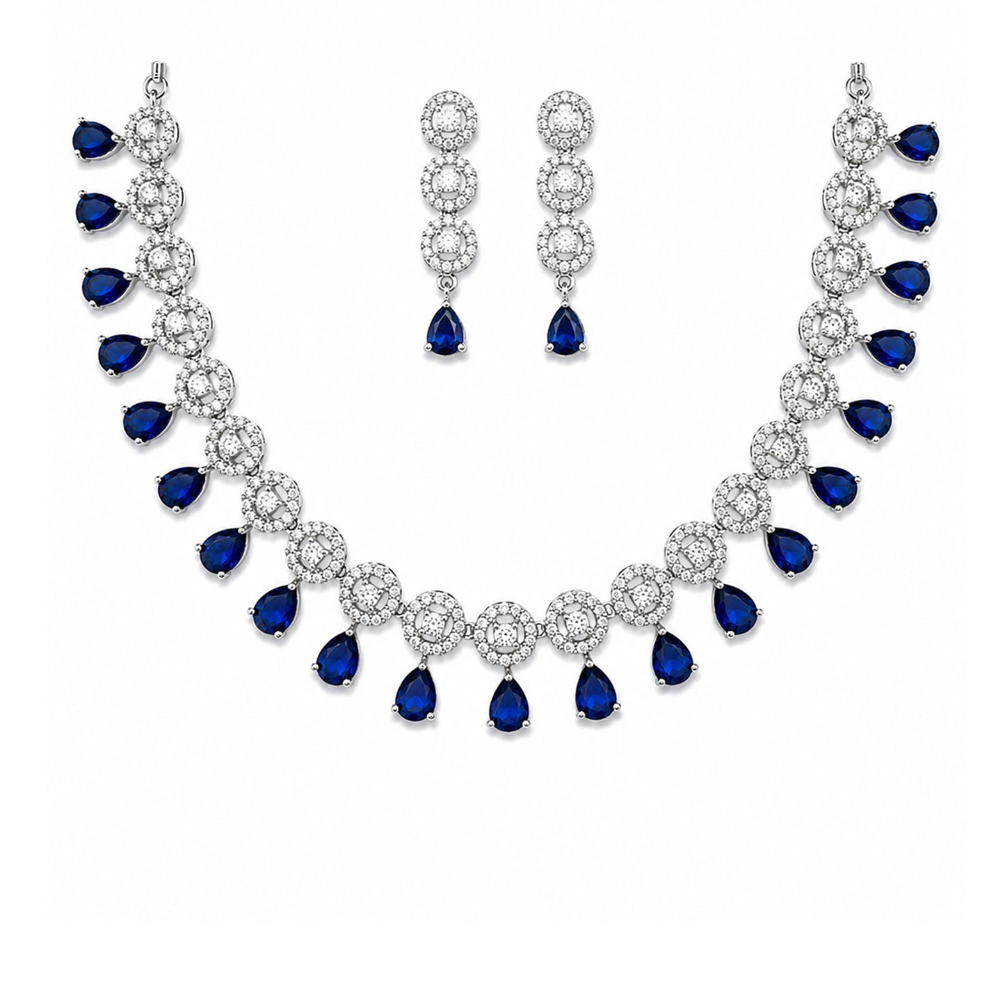Silver Plated Blue AD Jewellery Set for Women