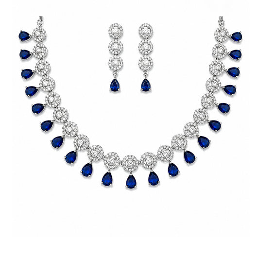 Silver Plated Blue AD Jewellery Set for Women