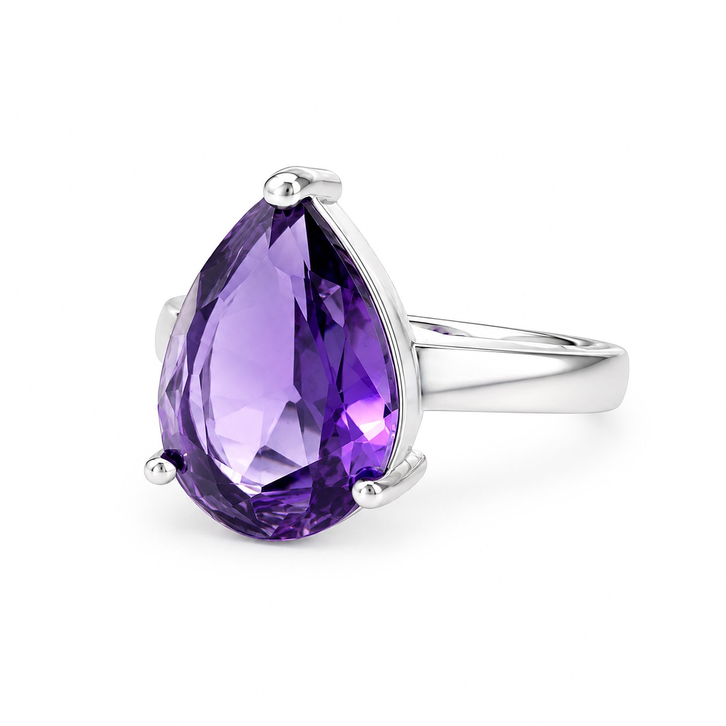 Rhodium Plated Purple AD Finger Ring for Women