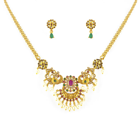 Gold Plated AD Temple Jewellery Set for Women