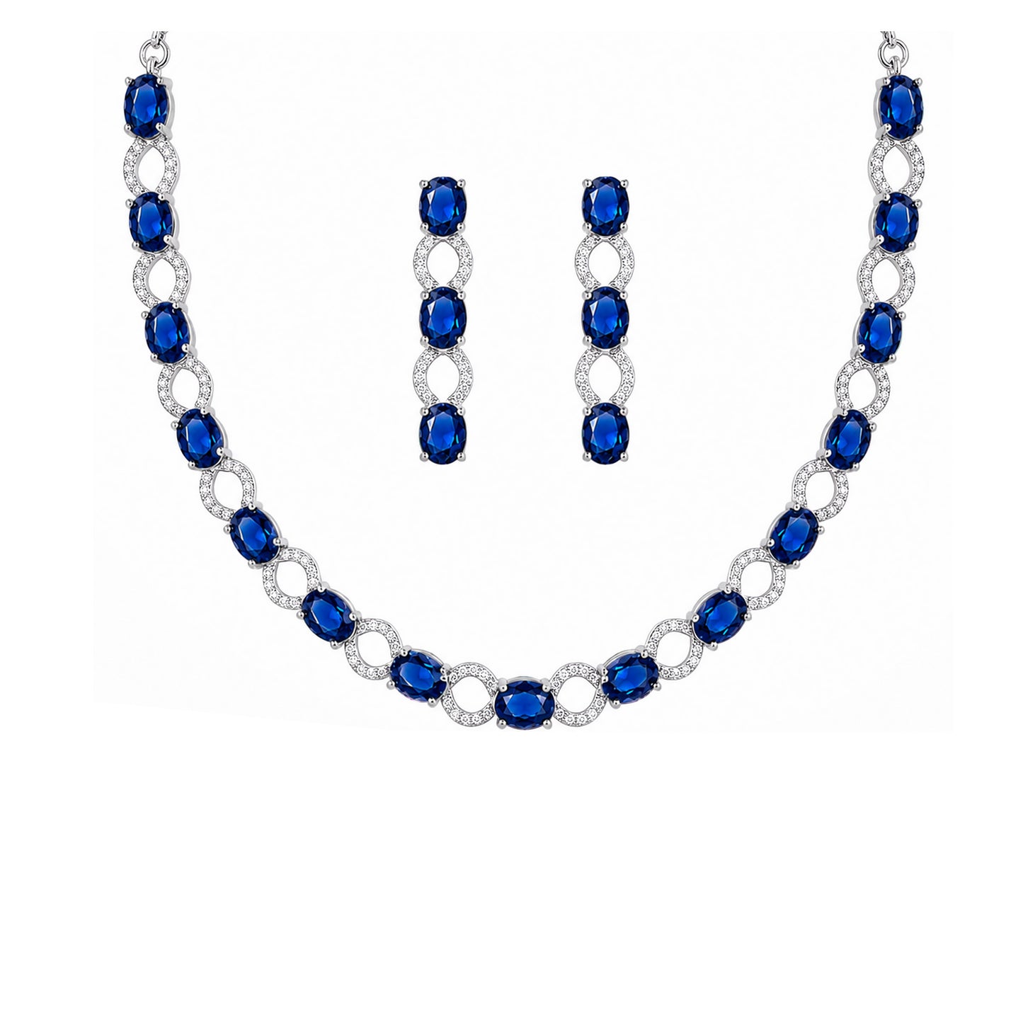 Silver Plated Blue AD Choker Set for Women