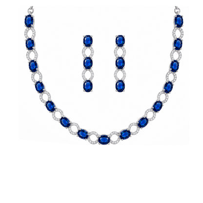 Silver Plated Blue AD Choker Set for Women