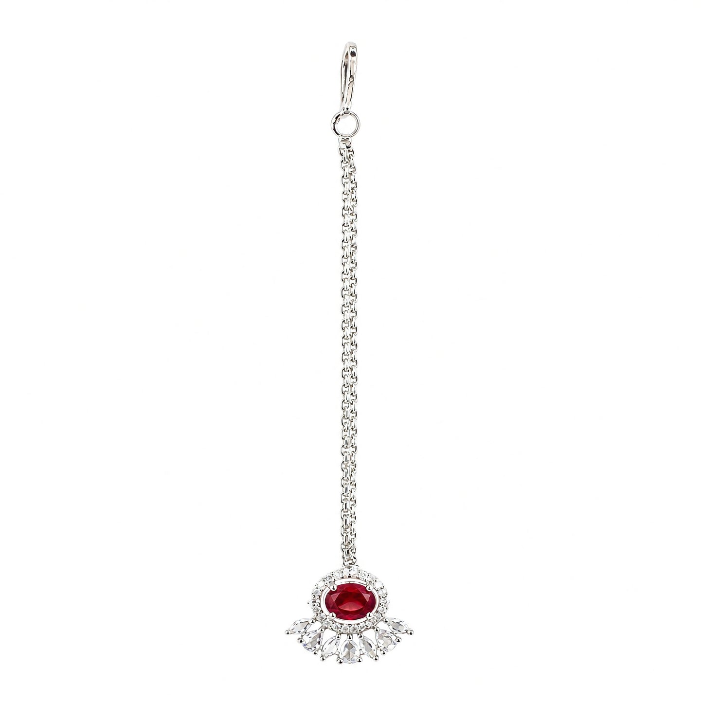 Silver Plated Red AD Maang Tikka for Women