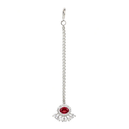 Silver Plated Red AD Maang Tikka for Women