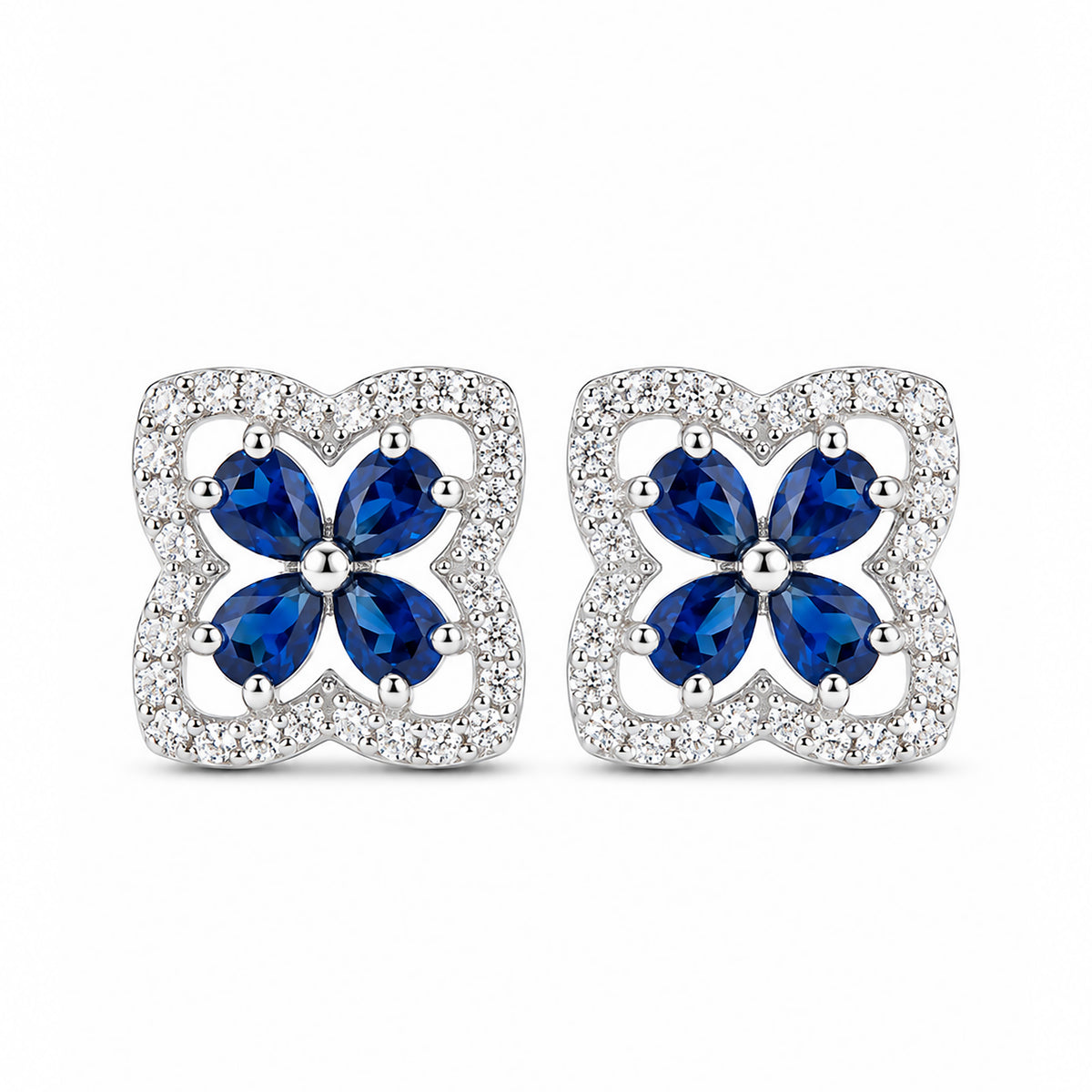 Rhodium Plated Blue AD Stud Earrings for Women