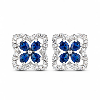 Rhodium Plated Blue AD Stud Earrings for Women