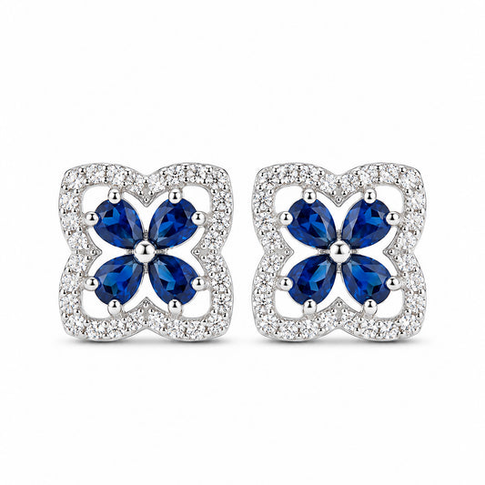 Rhodium Plated Blue AD Stud Earrings for Women