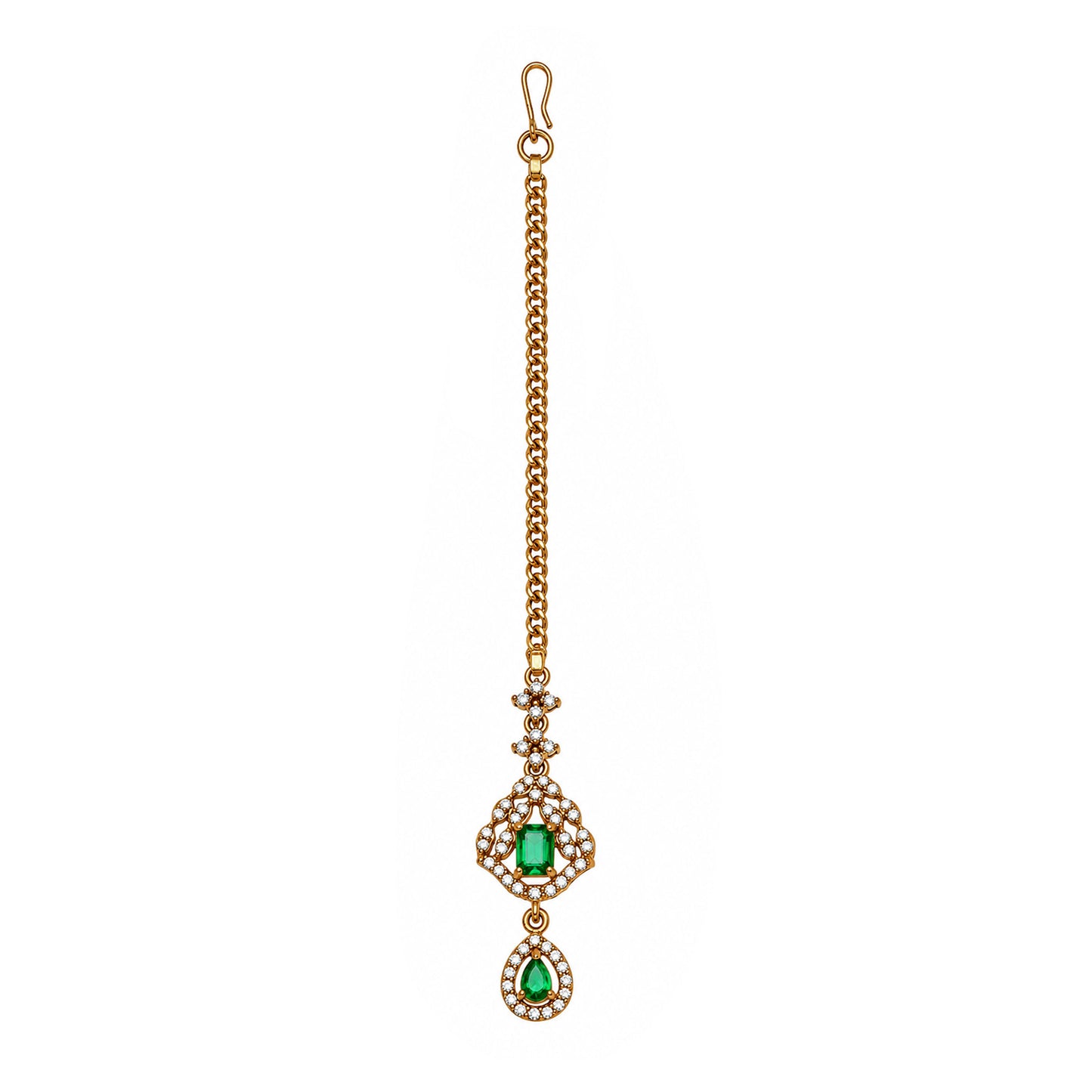 Antique Gold Plated Green AD Maang Tikka for Women