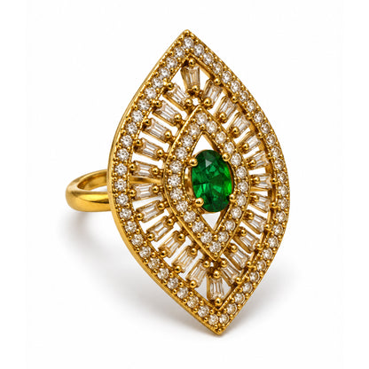 Antique Gold Plated Green AD Finger Ring for Women
