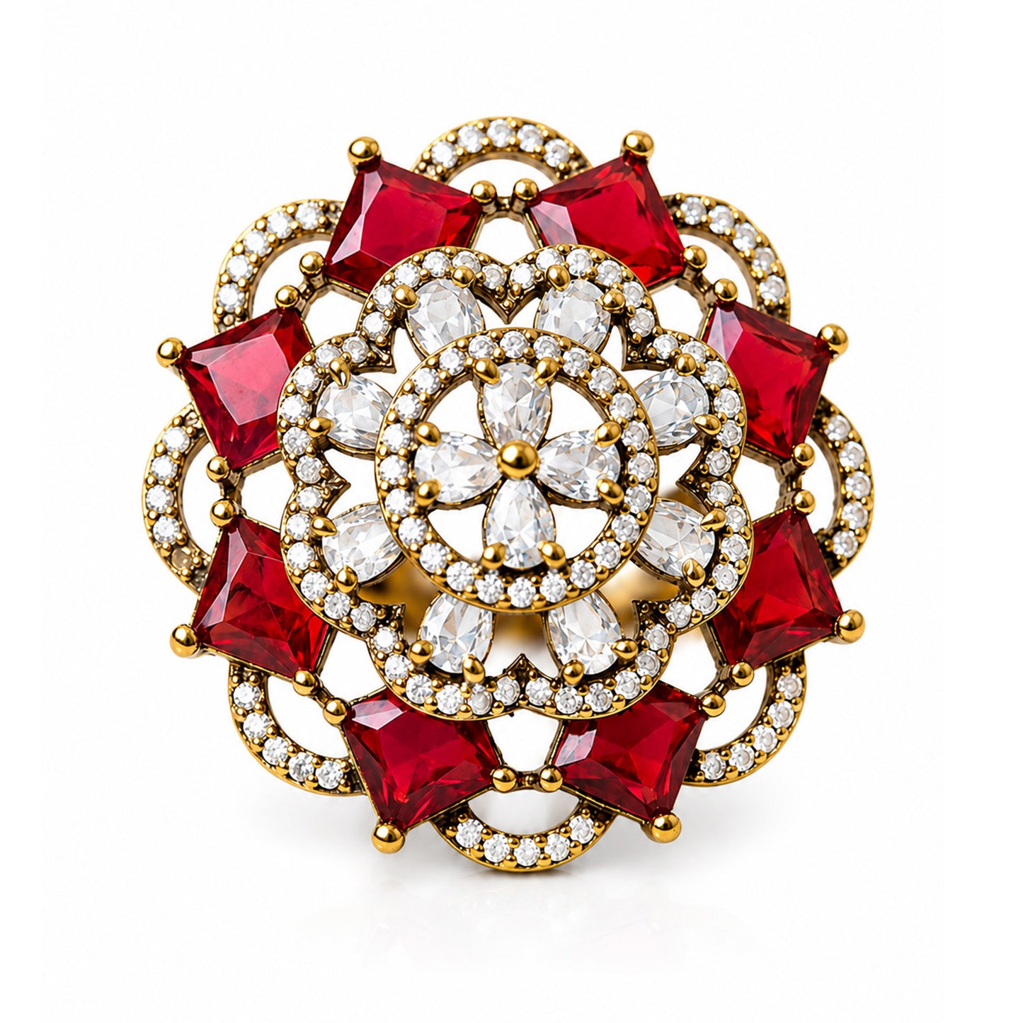 Antique Gold Plated Red AD Finger Ring for Women