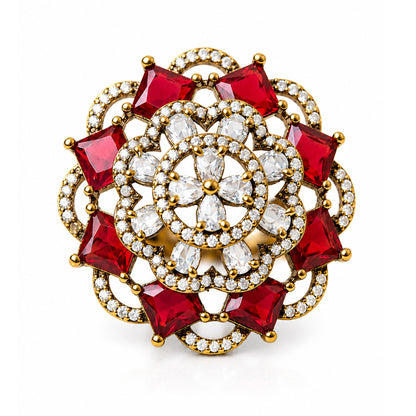 Antique Gold Plated Red AD Finger Ring for Women