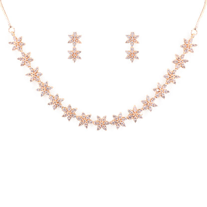 Rose Gold Plated American Diamond Floral Jewellery Set for Women
