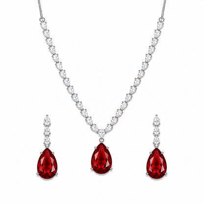 Silver Plated Red Teardrop AD Jewellery Set for Women