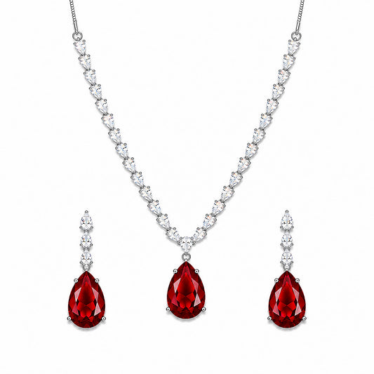 Silver Plated Red Teardrop AD Jewellery Set for Women