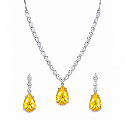 Silver Plated Yellow Teardrop AD Jewellery Set for Women