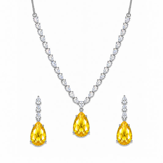 Silver Plated Yellow Teardrop AD Jewellery Set for Women