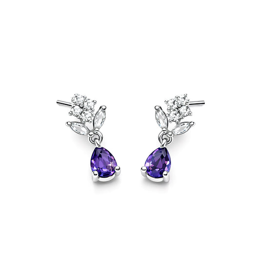 Silver Plated Purple Drop Earrings for Women