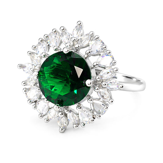 Rhodium Plated Green AD Finger Ring for Women