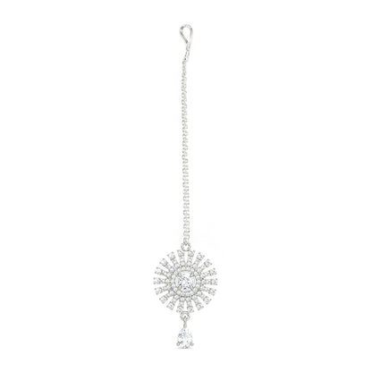 Silver Plated AD Maang Tikka for Women