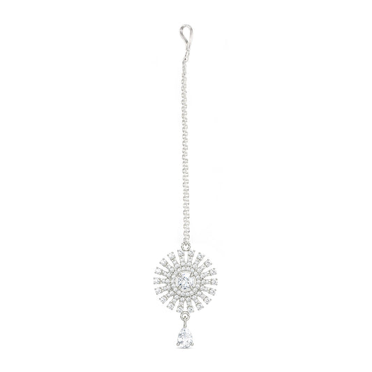 Silver Plated AD Maang Tikka for Women