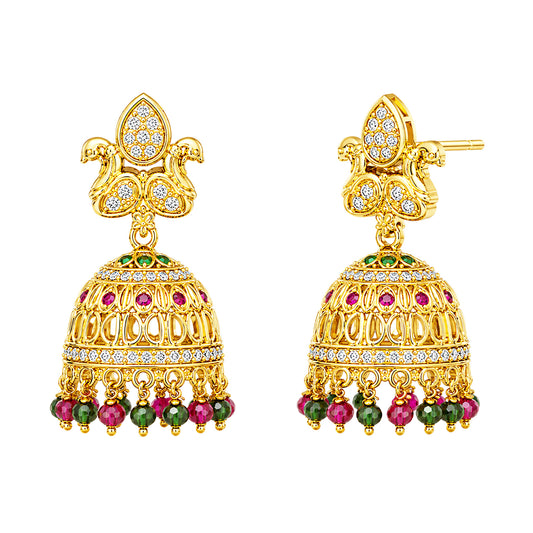 1 Gram Gold Plated AD Jhumka Earrings for Women
