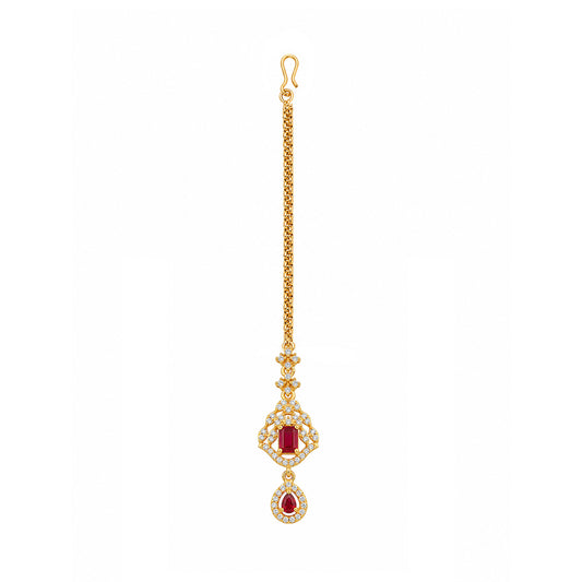 Gold Plated Red AD Maang Tikka for Women