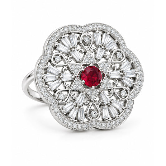 Silver Plated Red AD Finger Ring for Women