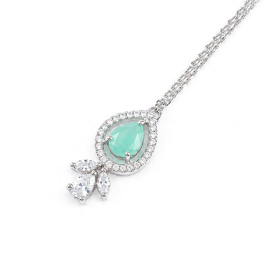 Silver Plated Mint Green AD Maang Tikka for Women