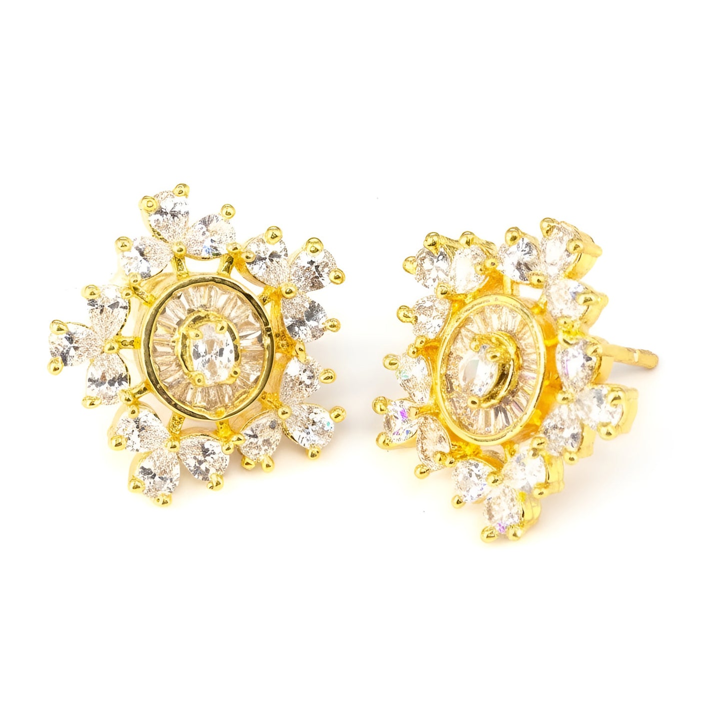 Gold Plated AD Floral Earrings for Women