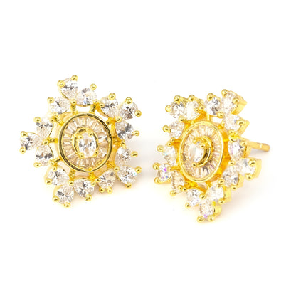 Gold Plated AD Floral Earrings for Women