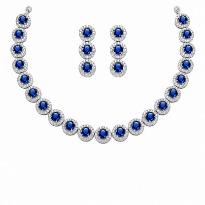 Silver Plated Blue AD Jewellery Set for Women