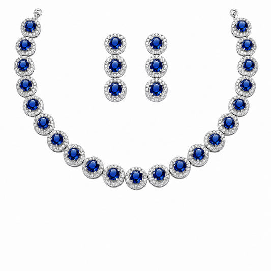 Silver Plated Blue AD Jewellery Set for Women